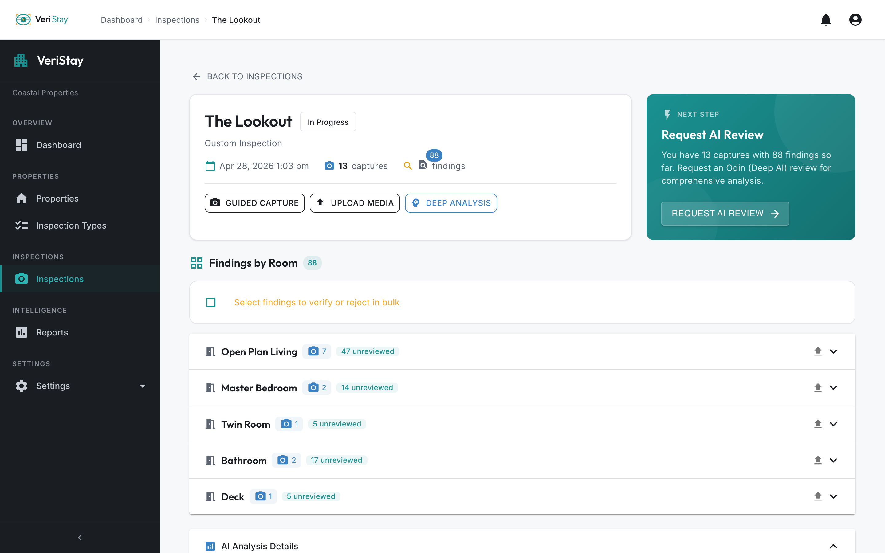 VeriStay property portfolio with grid view across multiple locations