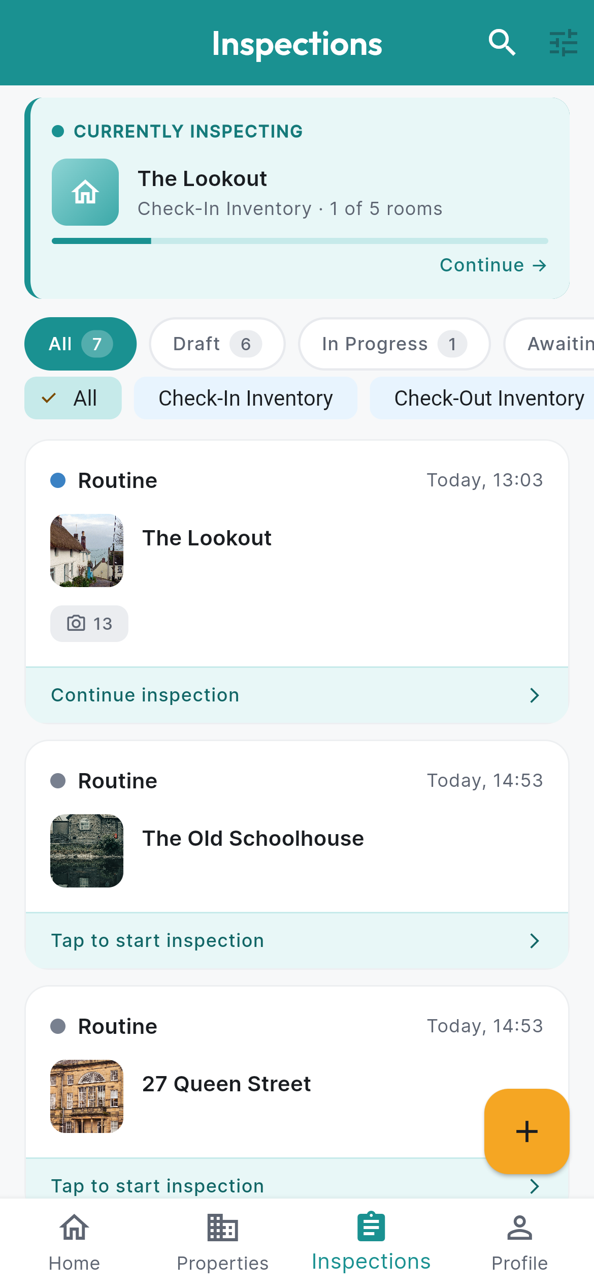 VeriStay mobile inspection list showing intuitive workflow